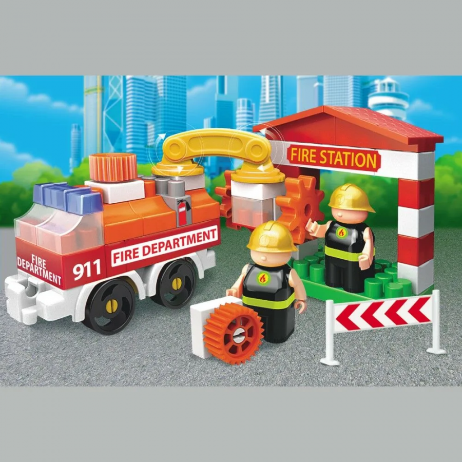 Конструктор "Пожарная часть", набор с пожарной машиной и пожарным гидрантом