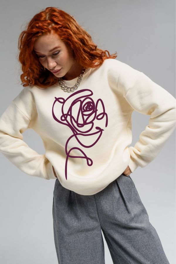 8577 женский свитшот оверсайз [молочный+роза]