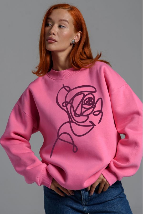 8577 женский свитшот оверсайз [розовый+роза]