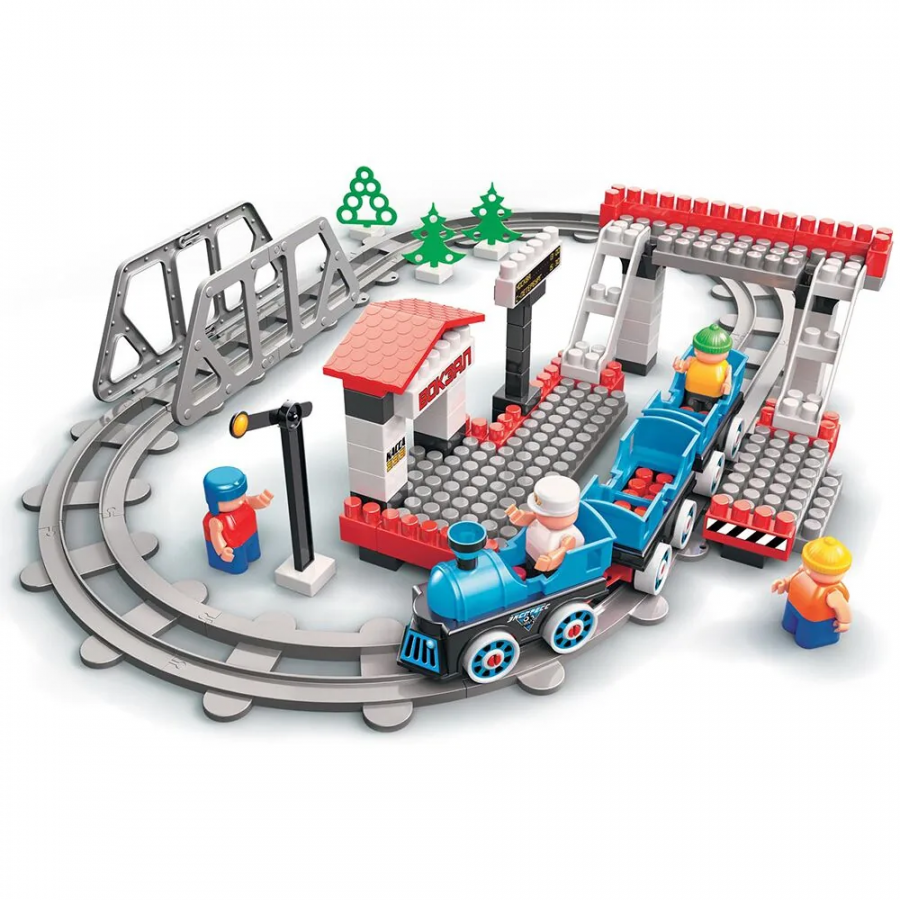 Конструктор "Железная дорога" "Испытательный полигон поездов с Блокменом" 141 деталь, длина путей 2 метра