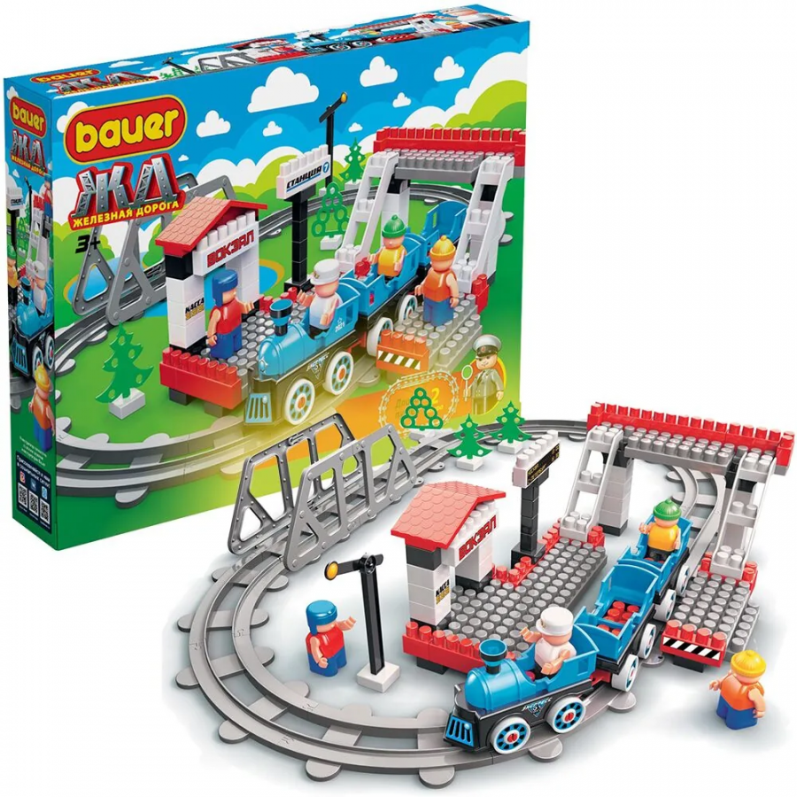 Конструктор "Железная дорога" "Испытательный полигон поездов с Блокменом" 141 деталь, длина путей 2 метра