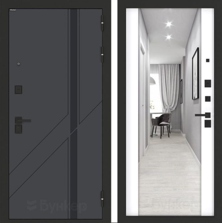 Входная дверь Бункер BN-12 - Зеркало максимум Белый софт