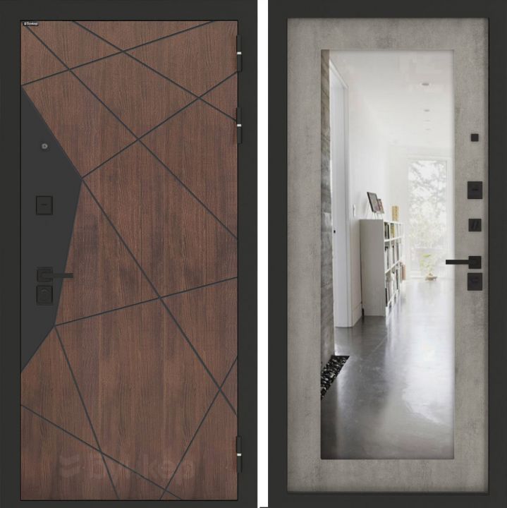 Входная дверь Бункер BN-14 - 18 Зеркало Бетон светлый