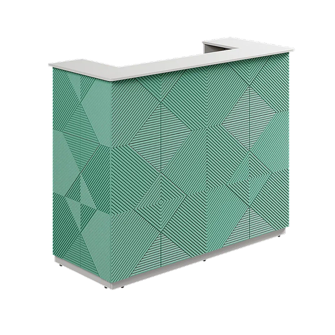 Ресепшн с фрезировкой фокус в МДФ пленке белый/иберис