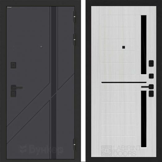 Входная дверь Бункер BN-12 - 02 Сандал белый, стекло черное