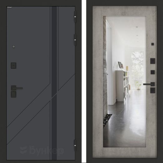 Входная дверь Бункер BN-12 - 18 Зеркало Бетон светлый