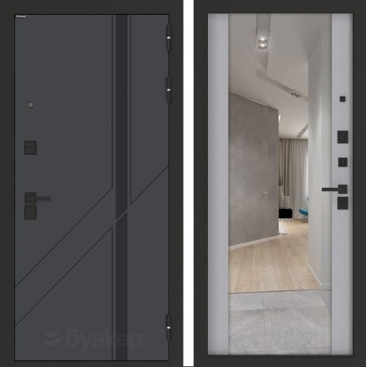 Входная дверь Бункер BN-12 - Зеркало максимум Грей софт