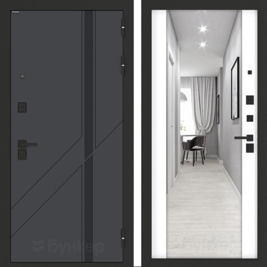 Входная дверь Бункер BN-12 - Зеркало максимум Белый софт