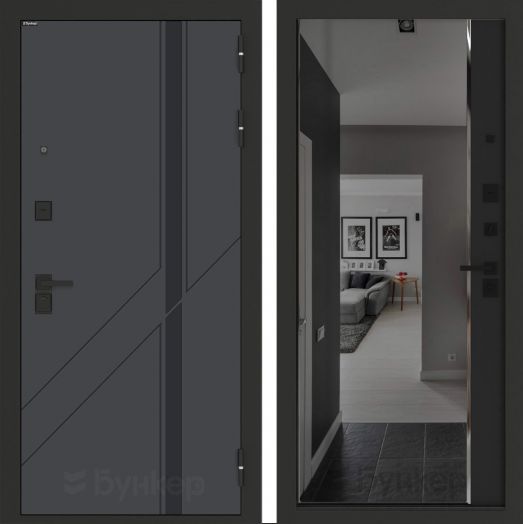 Входная дверь Бункер BN-12 - Зеркало панорама фацет с тонировкой Черный кварц