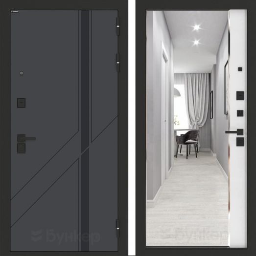 Входная дверь Бункер BN-12 - Зеркало панорама фацет Белый софт