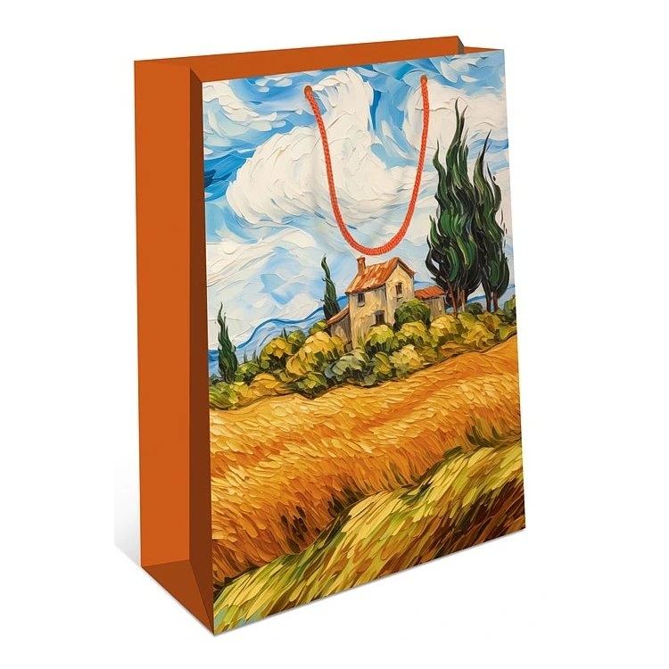 Подарочный пакет Пшеничное поле с кипарисами 26х32х12
