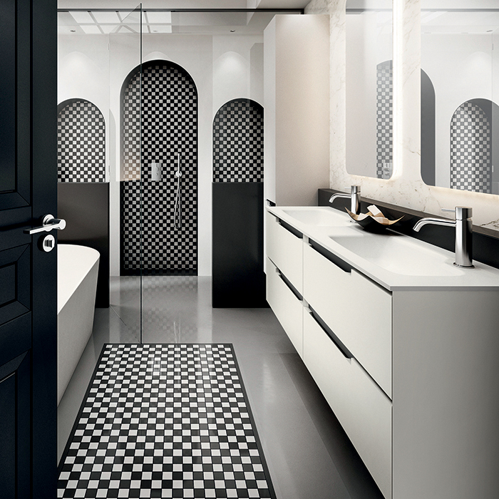 Комплект мебели №19 Oasis Profilo 140х38х205 см подвесные две тумбы и столешница с двумя раковинами ФОТО