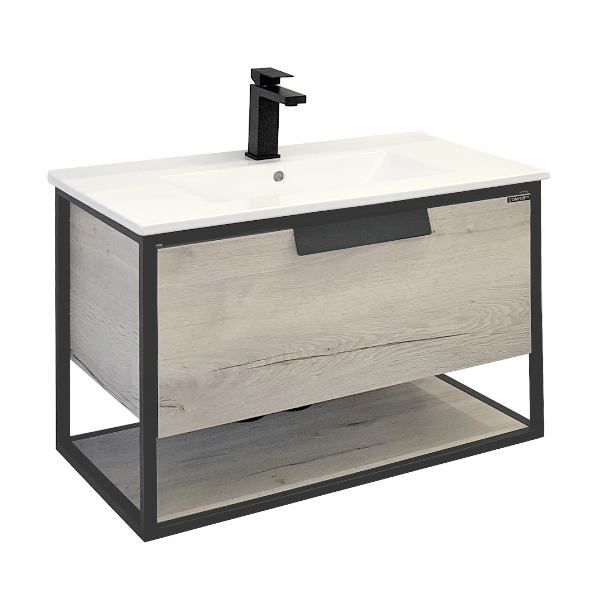 Тумба с умывальником Comforty Бонн 90 графит/дуб дымчатый с раковиной Quadro 90