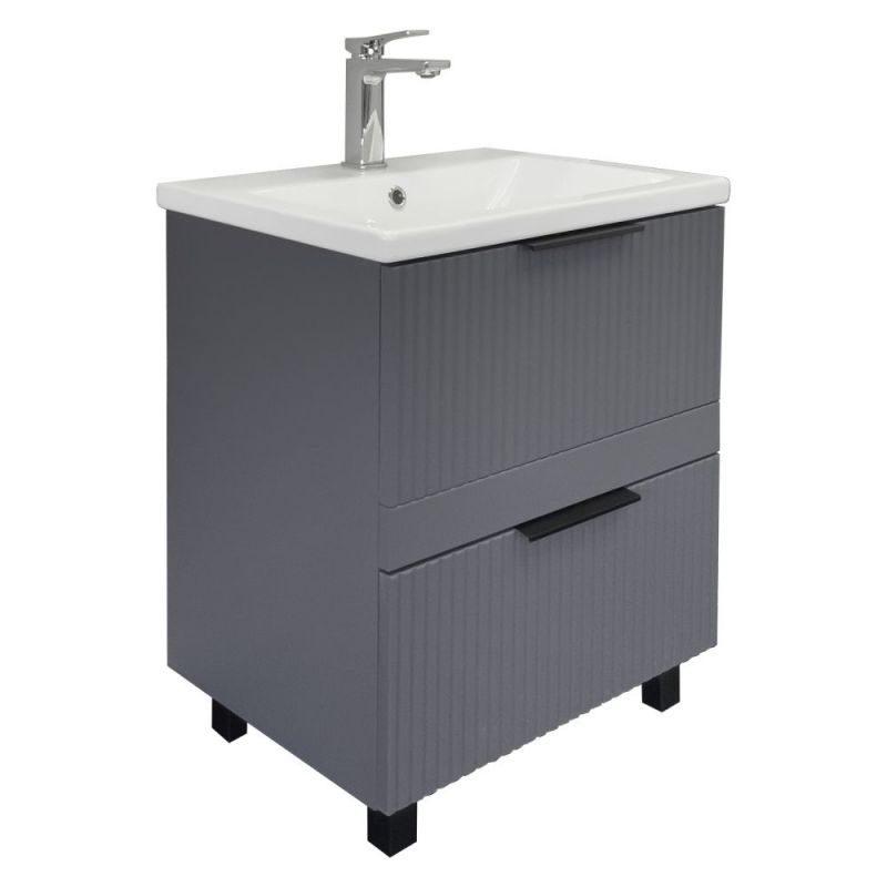 Тумба с умывальником "Лима-60Н2" антрацит с раковиной Como 60