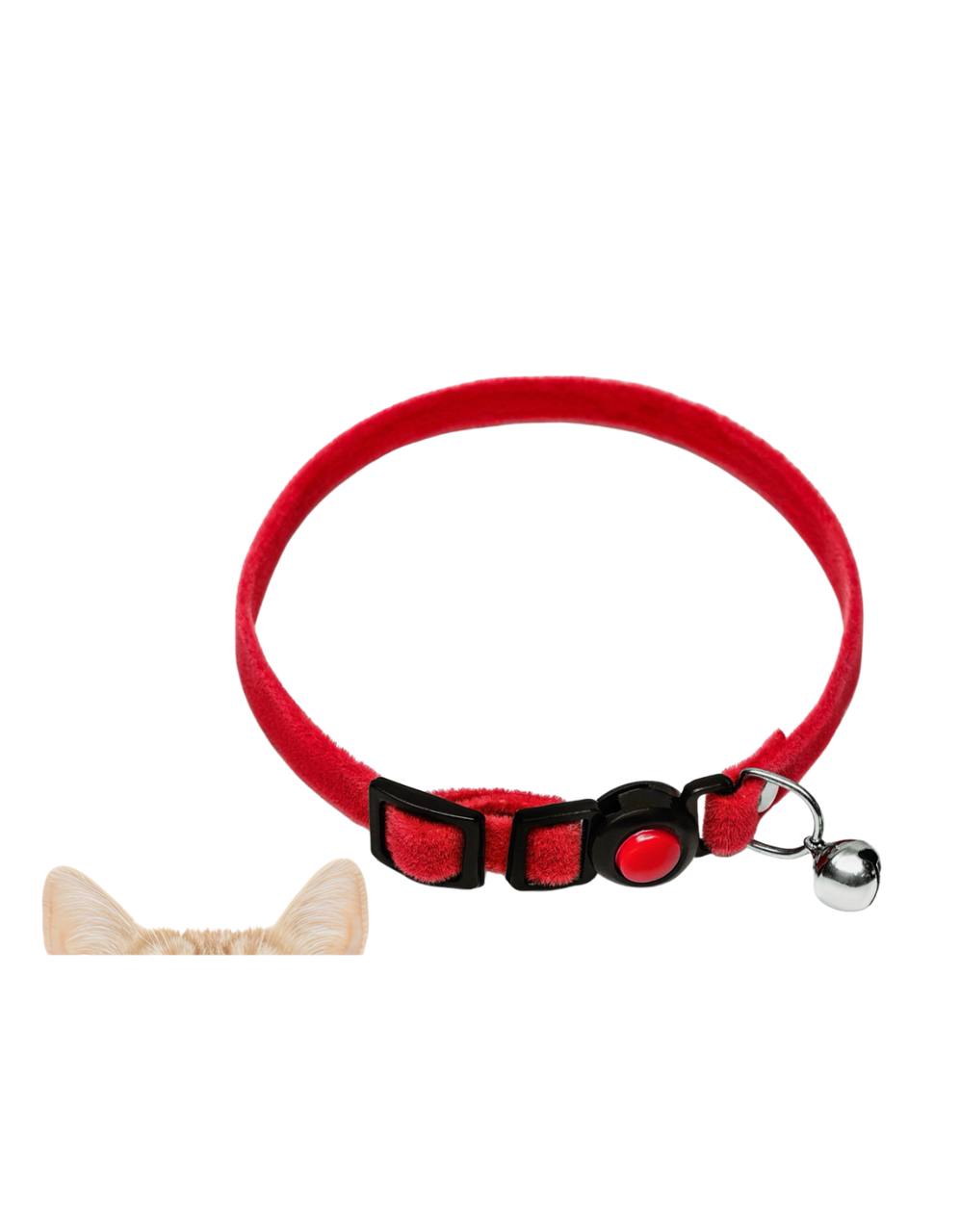 Ошейник кошачий мягкий с бубенчиком, 30 х 1 см, текстиль, красный