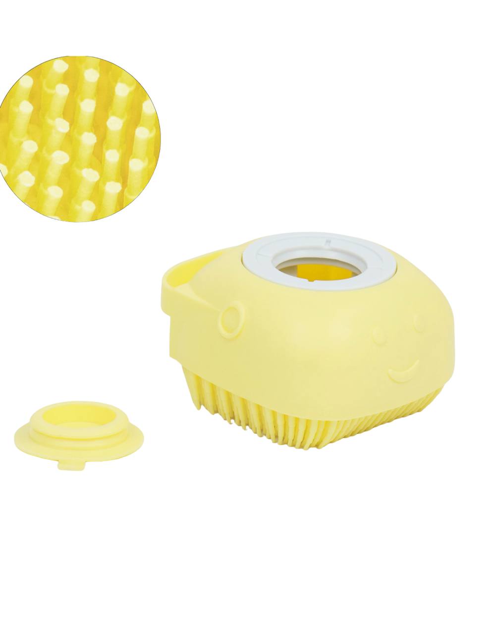 Щётка для мытья и массажа животных, с емкостью для шампуня, желтая