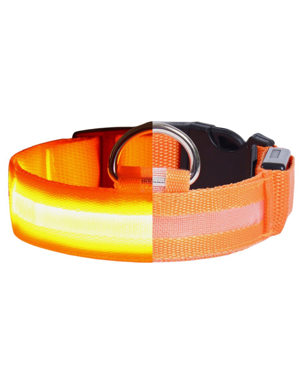 Ошейник с подсветкой Двойная полоса, S, ОШ 35-43 х 2,5 см, 3 режима свечения оранжевый