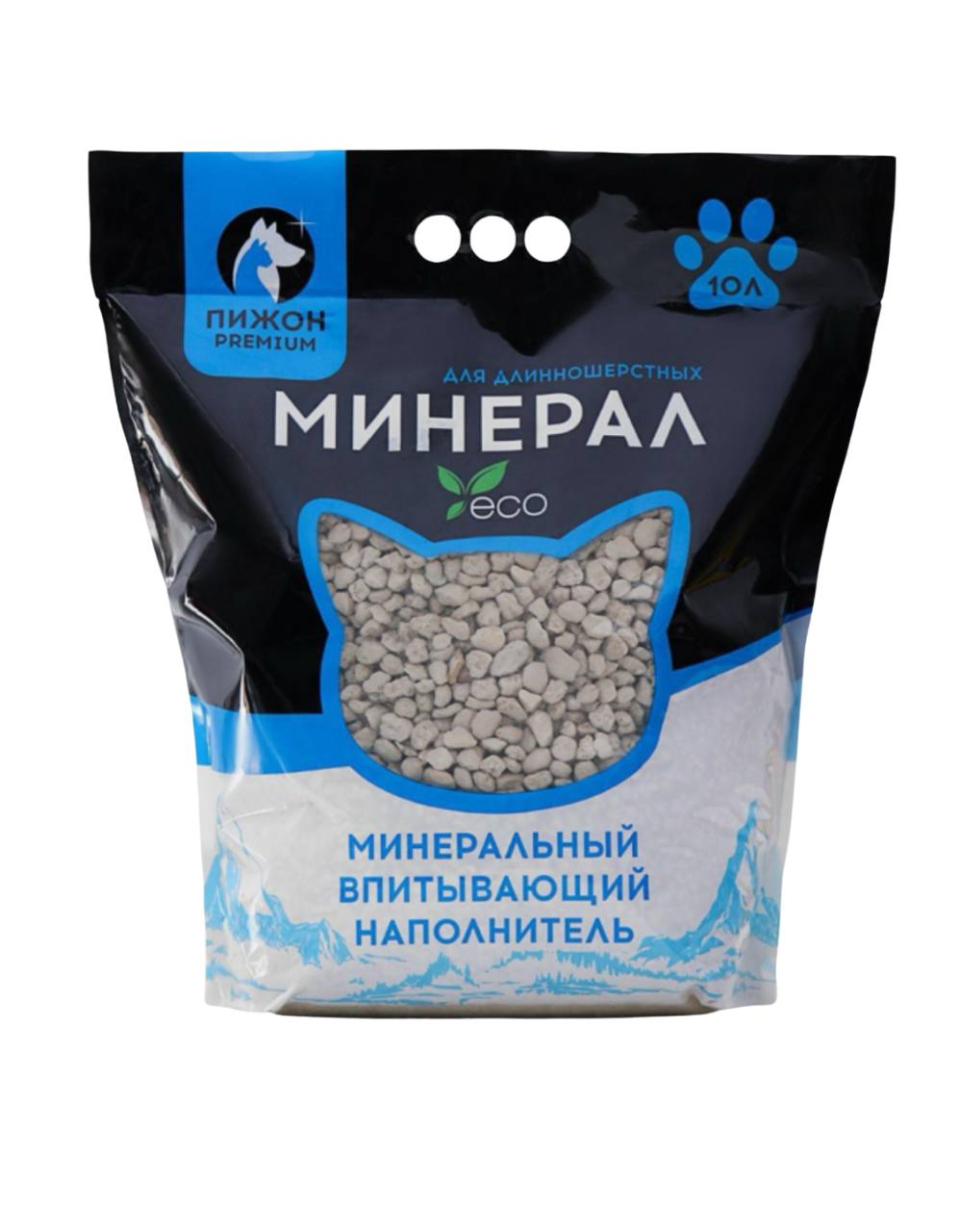 Наполнитель минеральный впитывающий "Пижон Premium", для длинношерстных кошек, 10 л