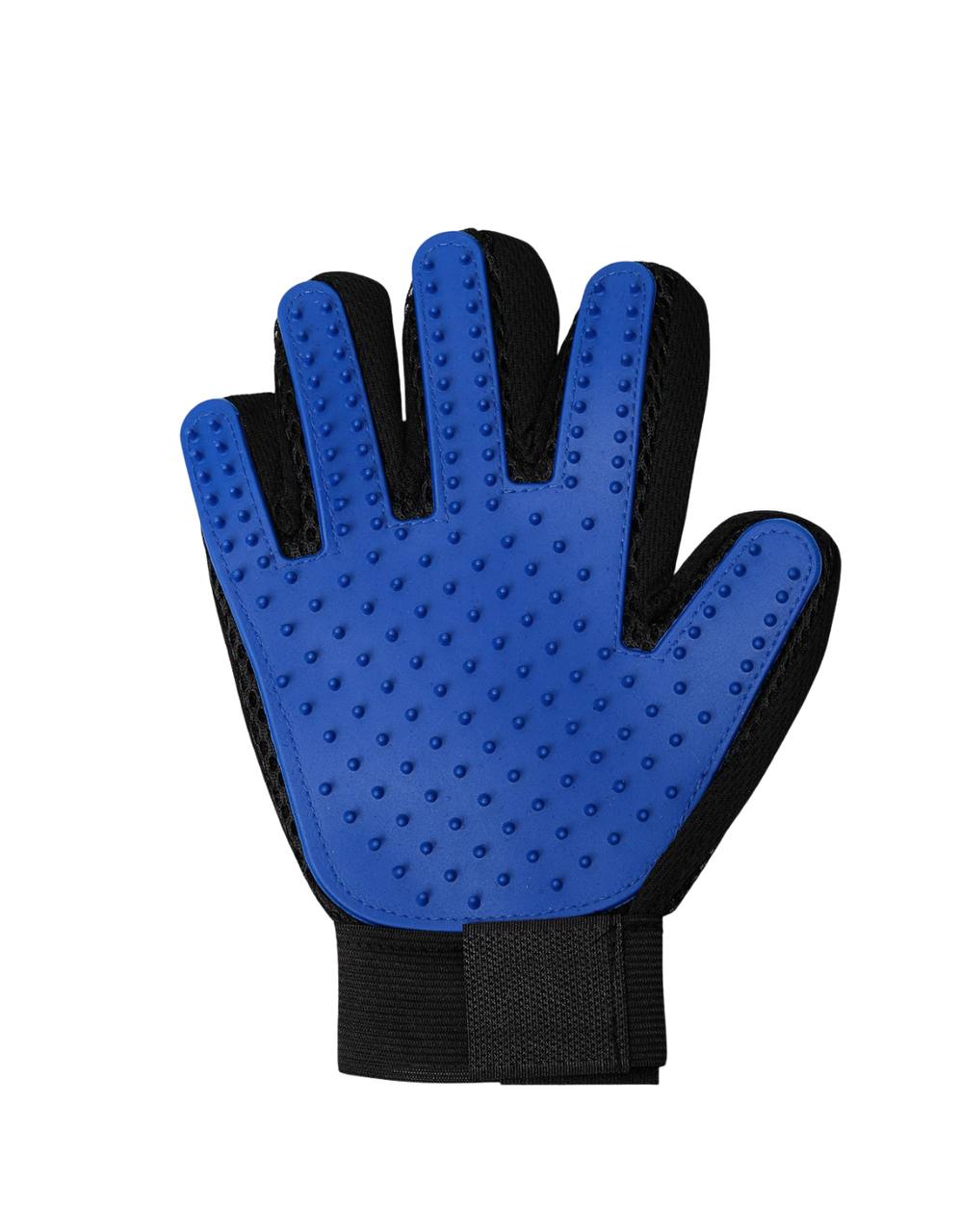 Перчатка - щетка для шерсти на правую руку с удлиненными зубчиками, синяя