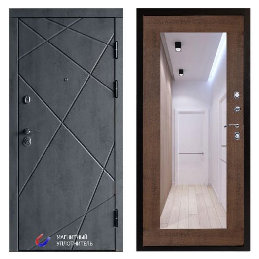 Входная дверь Termo-door Лучи Бетон - Зеркало триумф Дуб