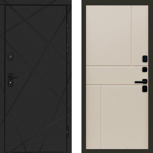 Входная дверь Termo-door Лучи Black - Горизонт Слоновая кость