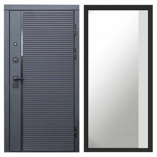 Входная дверь Termo-door Black Line - Широкое Зеркало Фацет Белый софт