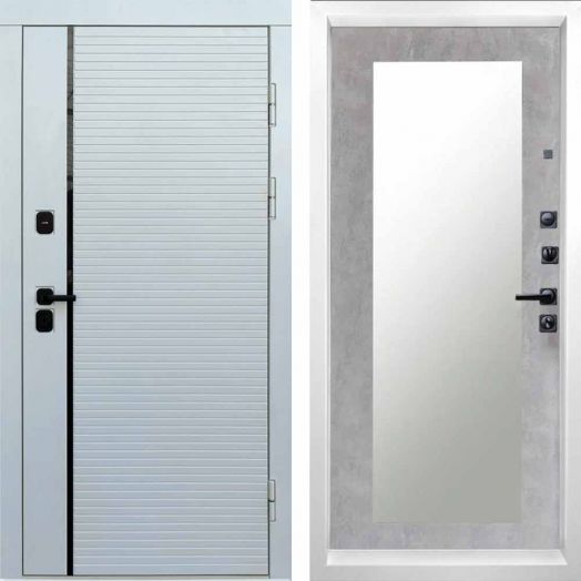 Входная дверь Termo-door WHITE LINE - Зеркало триумф Бетон светлый