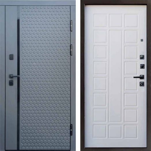 Входная дверь Termo-door Simple Графит - Престиж Белое дерево