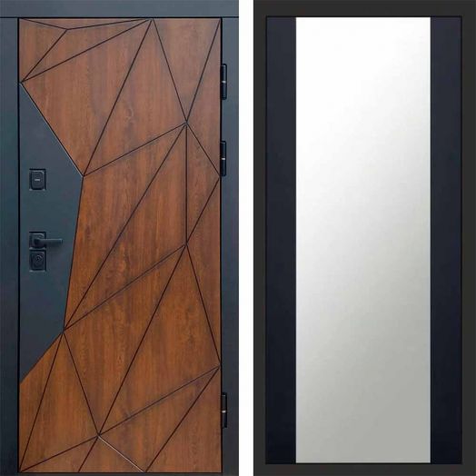 Входная дверь Termo-door Геометрия - Зеркало Черный кварц+тонировка