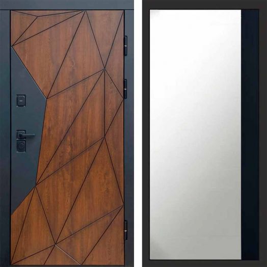 Входная дверь Termo-door Геометрия - Широкое Зеркало Фацет Черный кварц