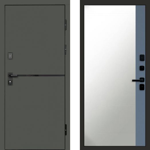 Входная дверь Termo-door Тренд Грин - Широкое Зеркало Фацет Грей софт