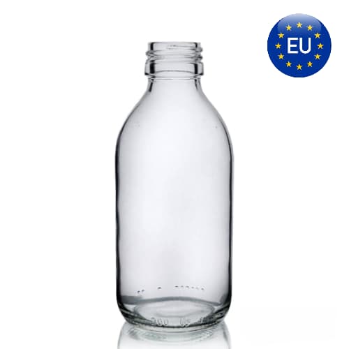 Флакон для сиропа, 250 мл, светлое стекло, винтовое горло G28, без крышки, AT, 1440 шт/паллет Флакон для сиропа, 250 мл, светлое стекло, винтовое горло G28, без крышки, AT, 1440 шт/паллет