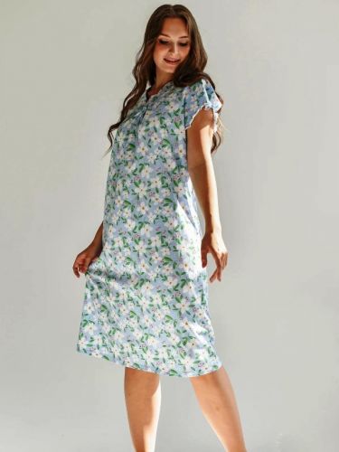 Сорочка ночная женская "Полянка" (рукав) (небесный)