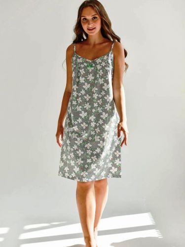 Сорочка ночная женская "Полянка" (тонкая бретель) (графит)