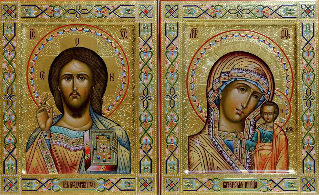 Венчальная пара: Казанская икона Божией Матери и Господь Вседержитель (UV-печать)(10379)