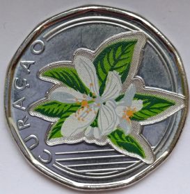 Цветущий апельсин. Принятие карибского гульдена 50 центов Кюрасао 2025