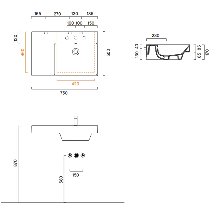 Раковина Catalano Zero 120781001 75x50 см чаша справа с 1 отверстием цвет белый глянцевый ФОТО