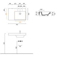 Раковина Catalano Zero 120781001 75x50 см чаша справа с 1 отверстием цвет белый глянцевый схема 2 Раковина Catalano Zero 120781001 75x50 см чаша справа с 1 отверстием цвет белый глянцевый схема 2