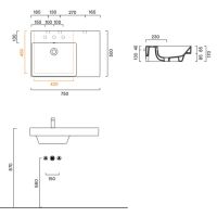 Раковина Catalano Zero 120790001 75x50 см чаша слева без отверстий цвет белый глянцевый схема 2