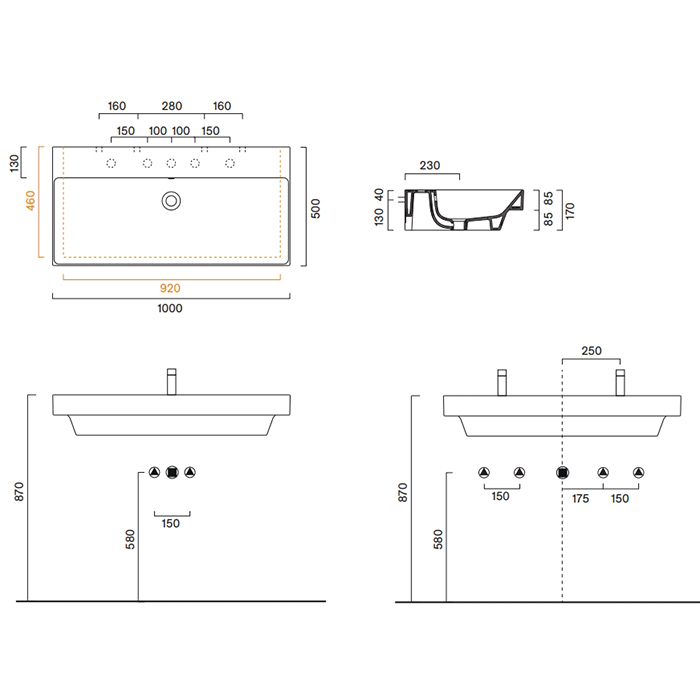 Раковина Catalano Zero 121002001 100x50 см с 2 отверстиями цвет белый глянцевый ФОТО