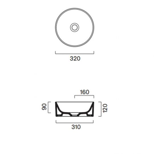 Раковина Catalano Zero 122320022 32 см накладная без отверстий цвет черный матовый схема 2 Раковина Catalano Zero 122320022 32 см накладная без отверстий цвет черный матовый схема 2