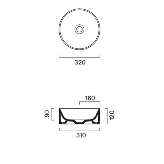 Раковина Catalano Zero 122320023 32 см накладная без отверстий цвет Cemento Satinato ФОТО