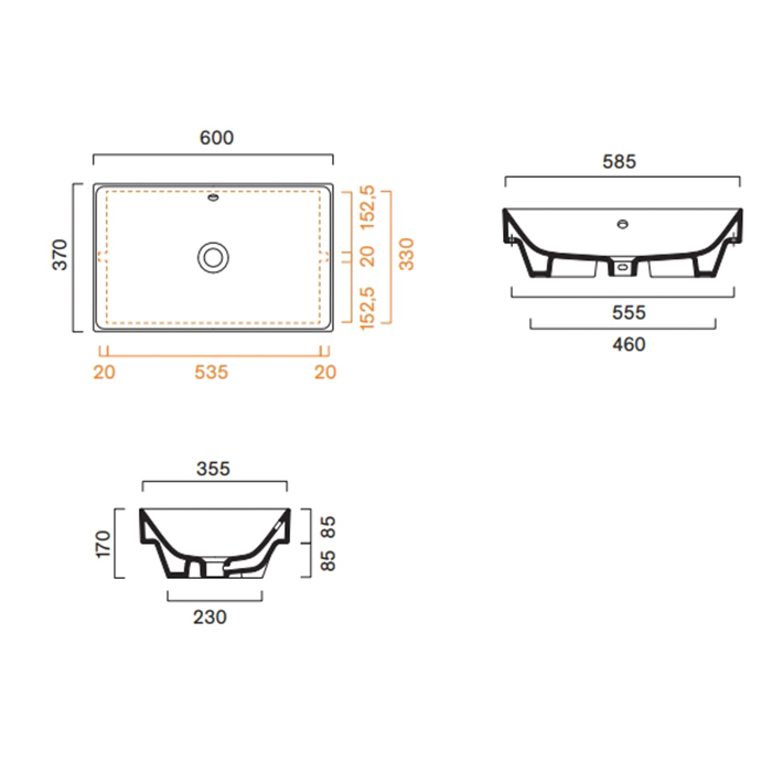 Раковина Catalano Zero 124600001 60x37 см встраиваемая без отверстий цвет белый глянцевый ФОТО