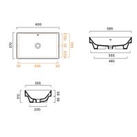 Раковина Catalano Zero 124600001 60x37 см встраиваемая без отверстий цвет белый глянцевый схема 2 Раковина Catalano Zero 124600001 60x37 см встраиваемая без отверстий цвет белый глянцевый схема 2