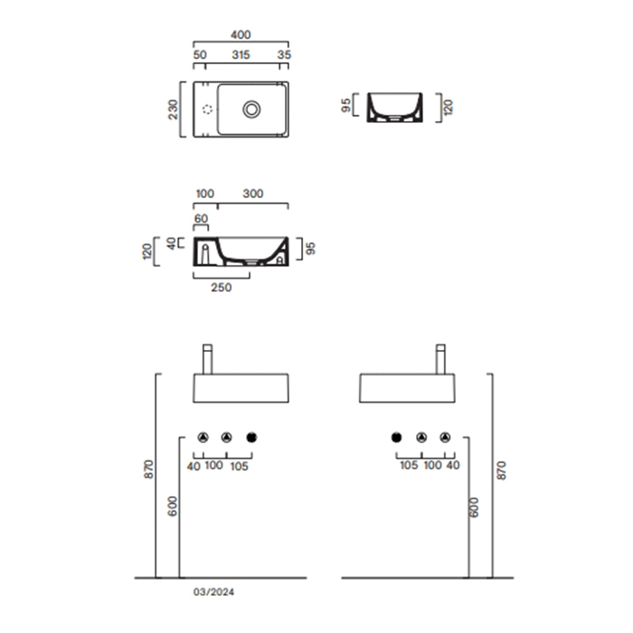 Раковина Catalano Premium 220410032 40x23 см без отверстий цвет Tortora Satinato ФОТО