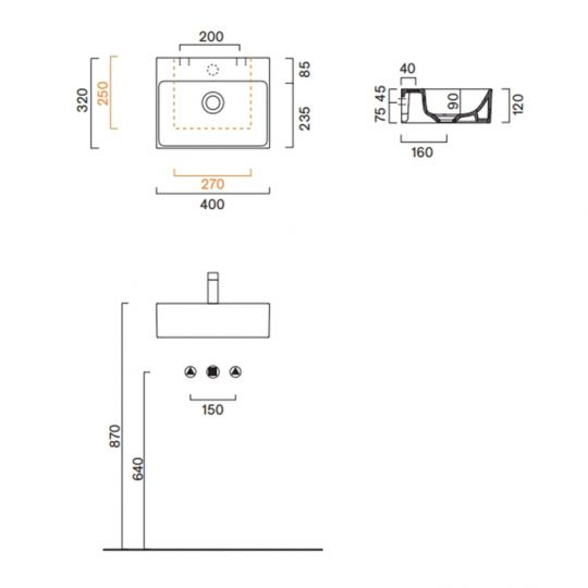 Раковина Catalano Premium 220420021 40x32 см без отверстий цвет белый матовый схема 2