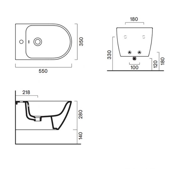 Биде Catalano Sfera 518651001 подвесное 55x35см схема 2