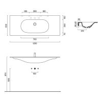 Раковина Catalano Sfera 521261021 125x50 см с 1 отверстием цвет белый матовый схема 2