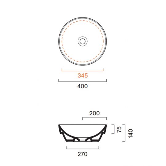 Раковина Catalano Sfera 524400001 40 см встраиваемая без отверстий цвет белый глянцевый схема 2