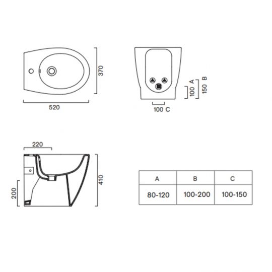 Биде напольное Catalano Italy 52x37 без крепежа цвет белый глянцевый 719521001 схема 2